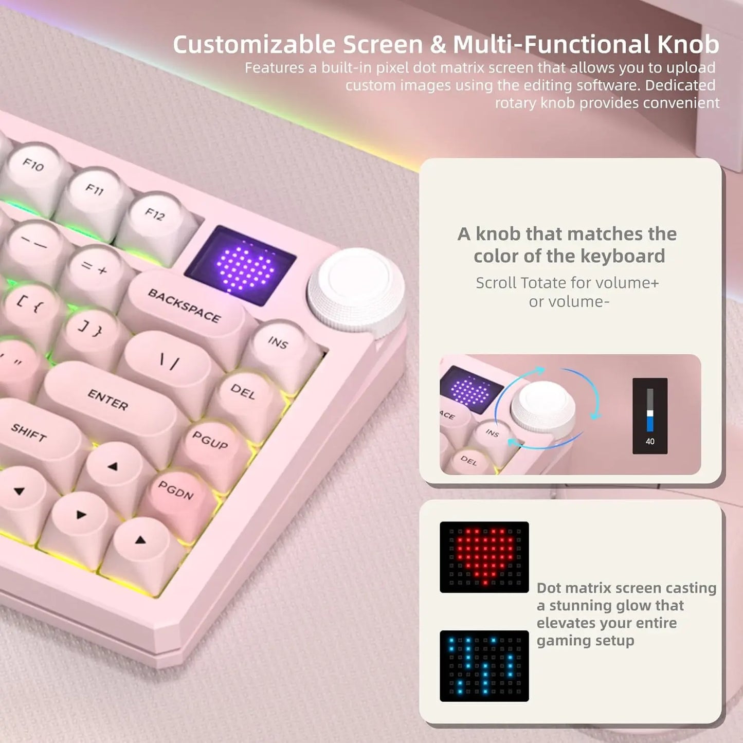 Womier K80 75% Mechanical Keyboard with Screen and Knob, Retro Creamy Wireless Bluetooth Gaming Keyboard Custom Clear Anime Light Box, Rgb/Hot Swappable/Pbt Keycaps, via Programmable for Mac/Pc