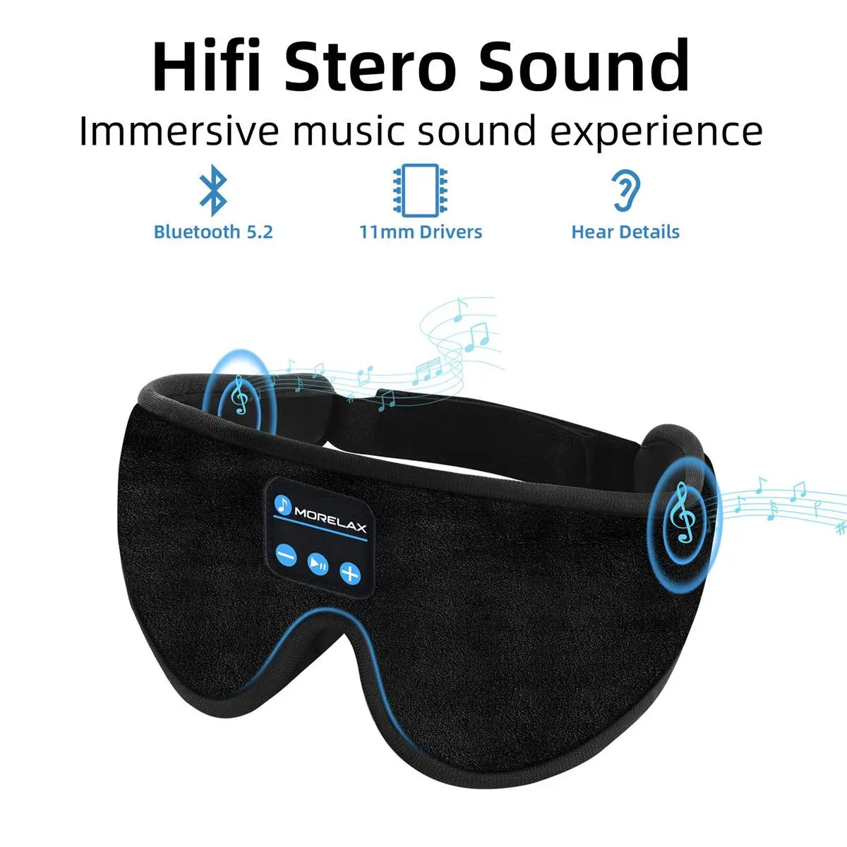 3D Bluetooth Sleep Mask Headphones for Insomnia, Morelax Adjustable 100% Blackout Wireless Eye Mask with Headphones, HD Stereo, Perfect for Home, Travel, Office, Yoga, Gift for Friends