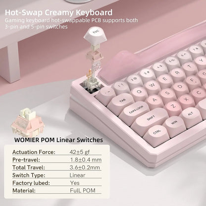 Womier K80 75% Mechanical Keyboard with Screen and Knob, Retro Creamy Wireless Bluetooth Gaming Keyboard Custom Clear Anime Light Box, Rgb/Hot Swappable/Pbt Keycaps, via Programmable for Mac/Pc